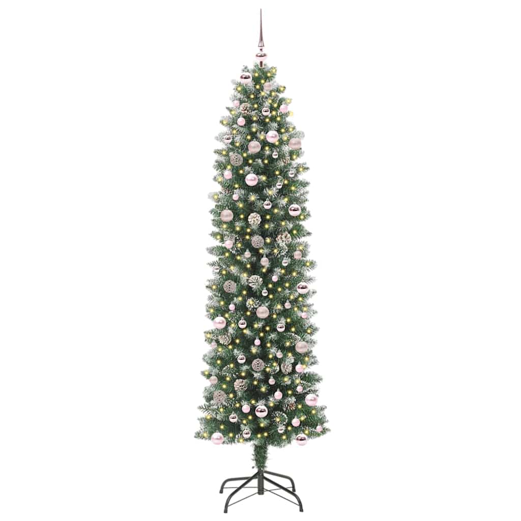 vidaXL Künstlicher schlanker Weihnachtsbaum Grün und Weiß 240 cm