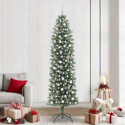 vidaXL Künstlicher schlanker Weihnachtsbaum Grün und Weiß 240 cm