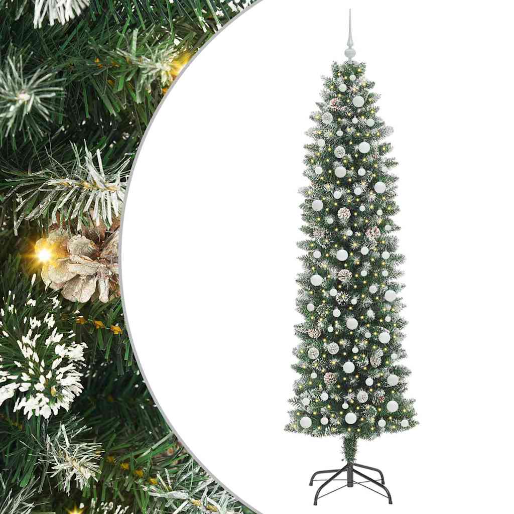 vidaXL Künstlicher schlanker Weihnachtsbaum Grün und Weiß 240 cm