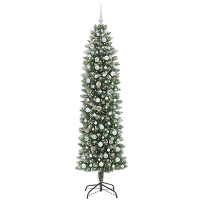vidaXL Künstlicher schlanker Weihnachtsbaum Grün und Weiß 240 cm