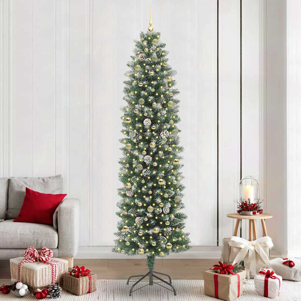 vidaXL Künstlicher schlanker Weihnachtsbaum Grün und Weiß 240 cm