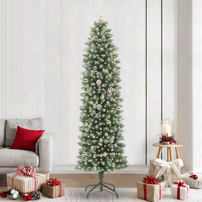 vidaXL Künstlicher schlanker Weihnachtsbaum Grün und Weiß 240 cm