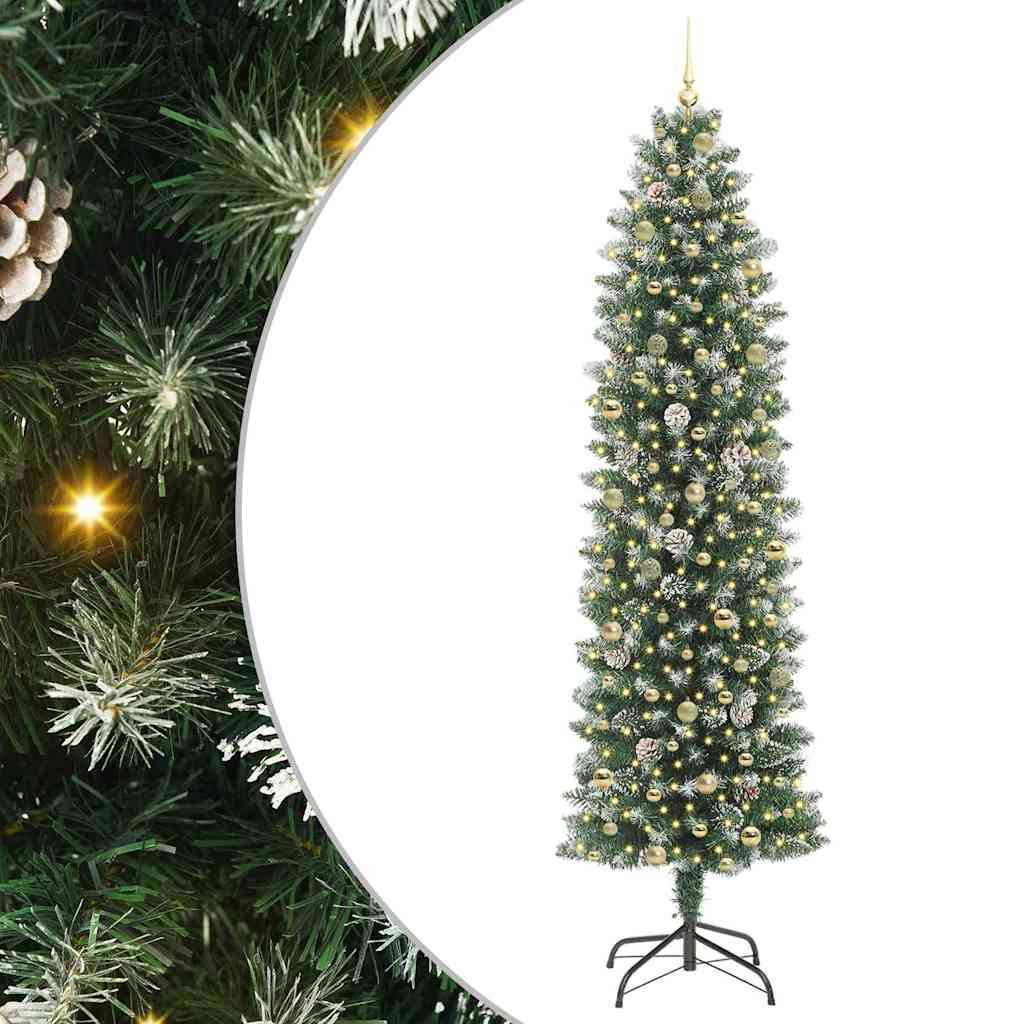 vidaXL Künstlicher schlanker Weihnachtsbaum Grün und Weiß 240 cm