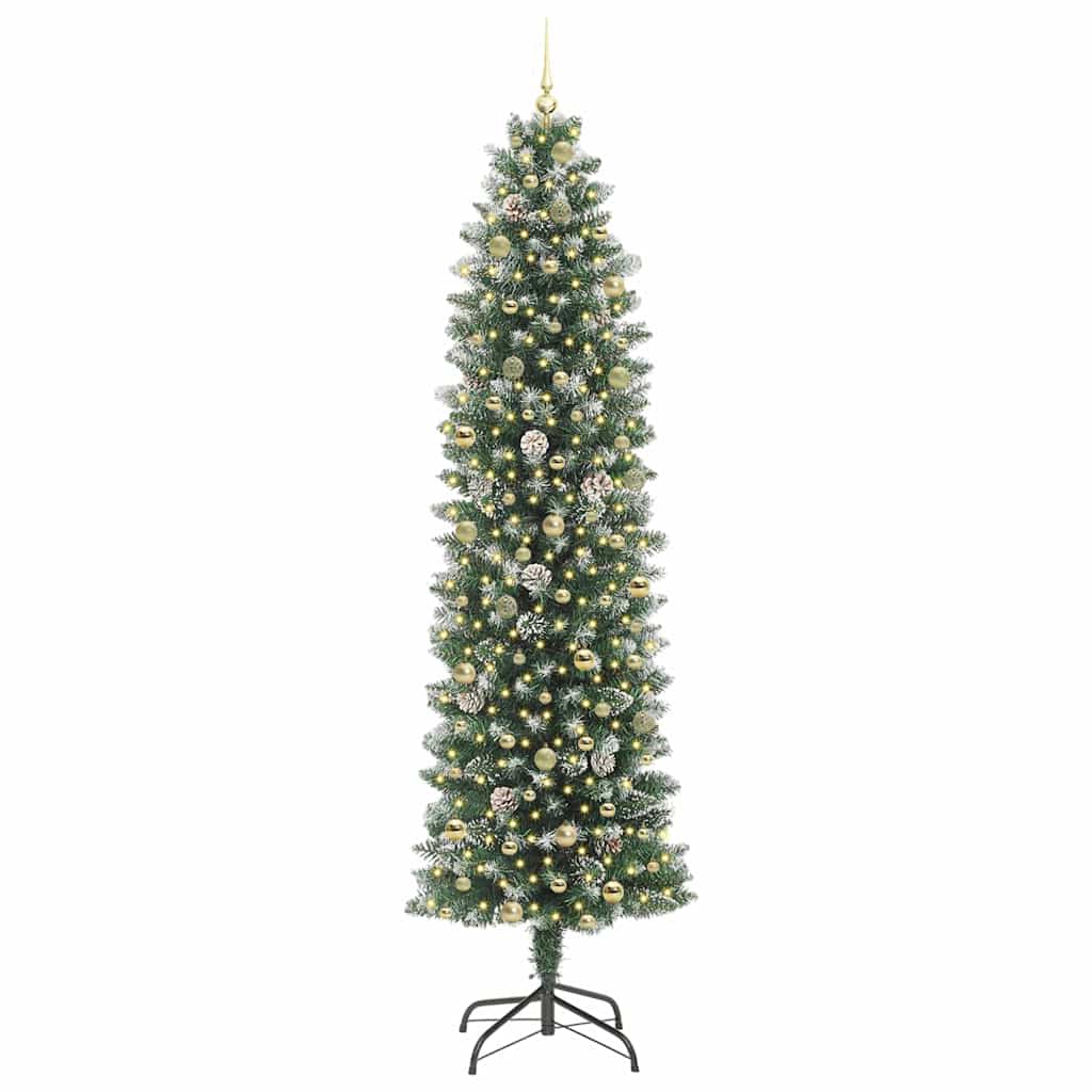 vidaXL Künstlicher schlanker Weihnachtsbaum Grün und Weiß 240 cm