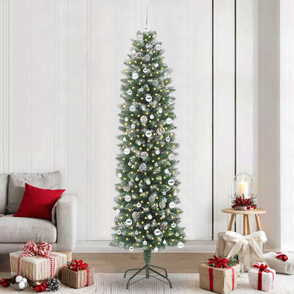 vidaXL Künstlicher schlanker Weihnachtsbaum Grün und Weiß 240 cm