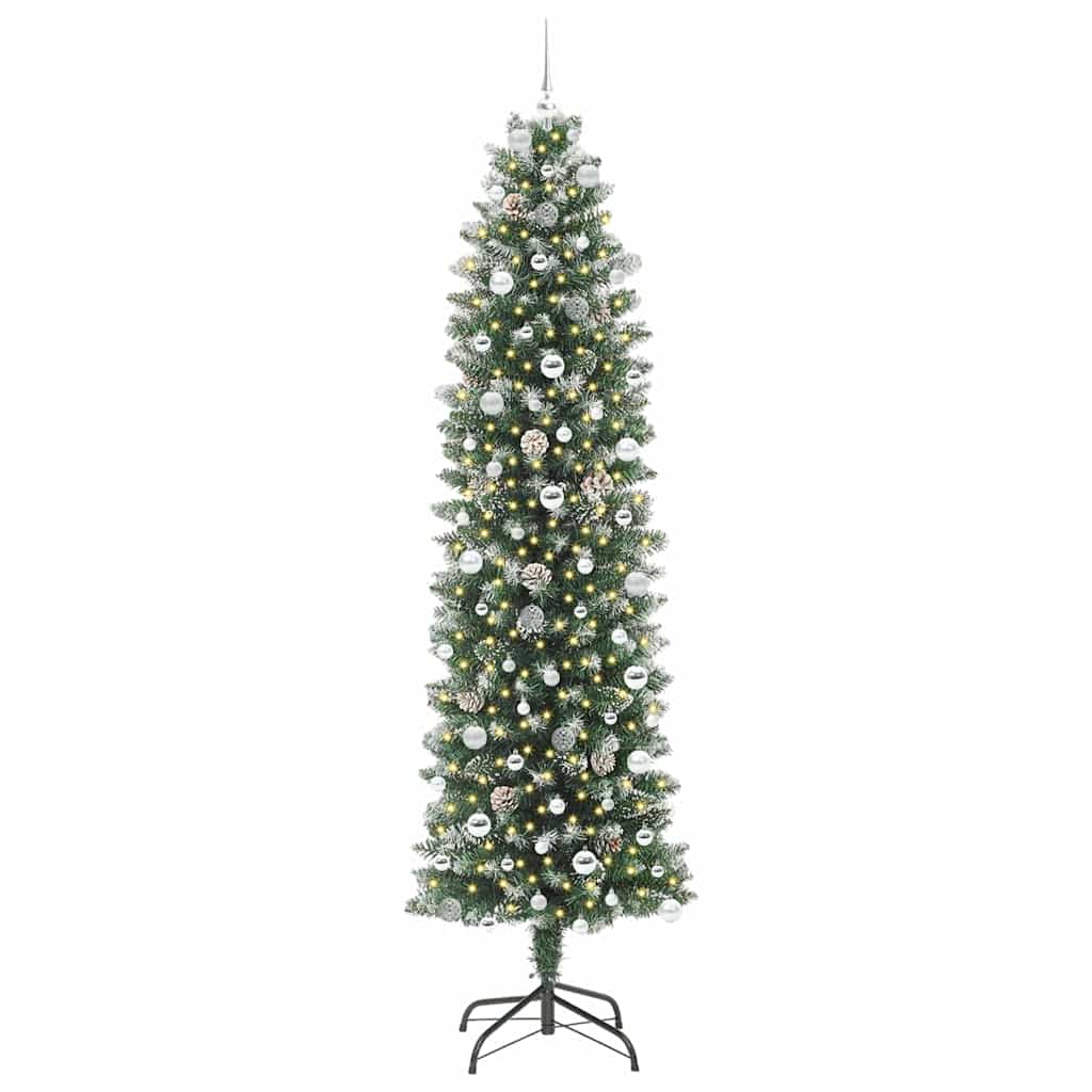 vidaXL Künstlicher schlanker Weihnachtsbaum Grün und Weiß 240 cm