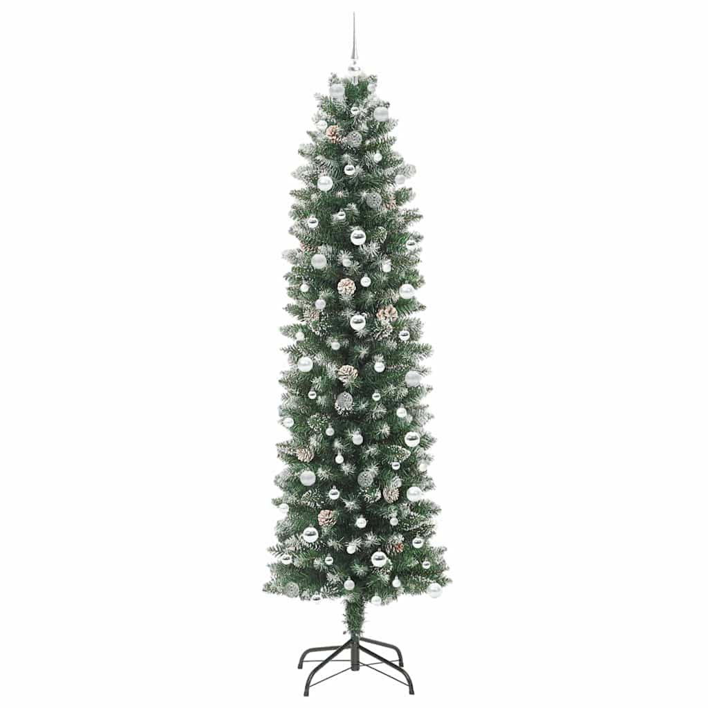vidaXL Künstlicher schlanker Weihnachtsbaum Grün und Weiß 240 cm