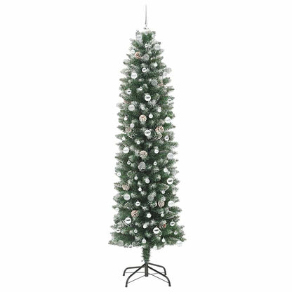 vidaXL Künstlicher schlanker Weihnachtsbaum Grün und Weiß 240 cm