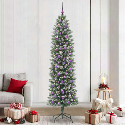 vidaXL Künstlicher schlanker Weihnachtsbaum Grün und Weiß 240 cm