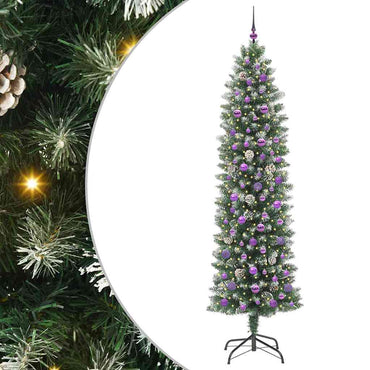 vidaXL Künstlicher schlanker Weihnachtsbaum Grün und Weiß 240 cm