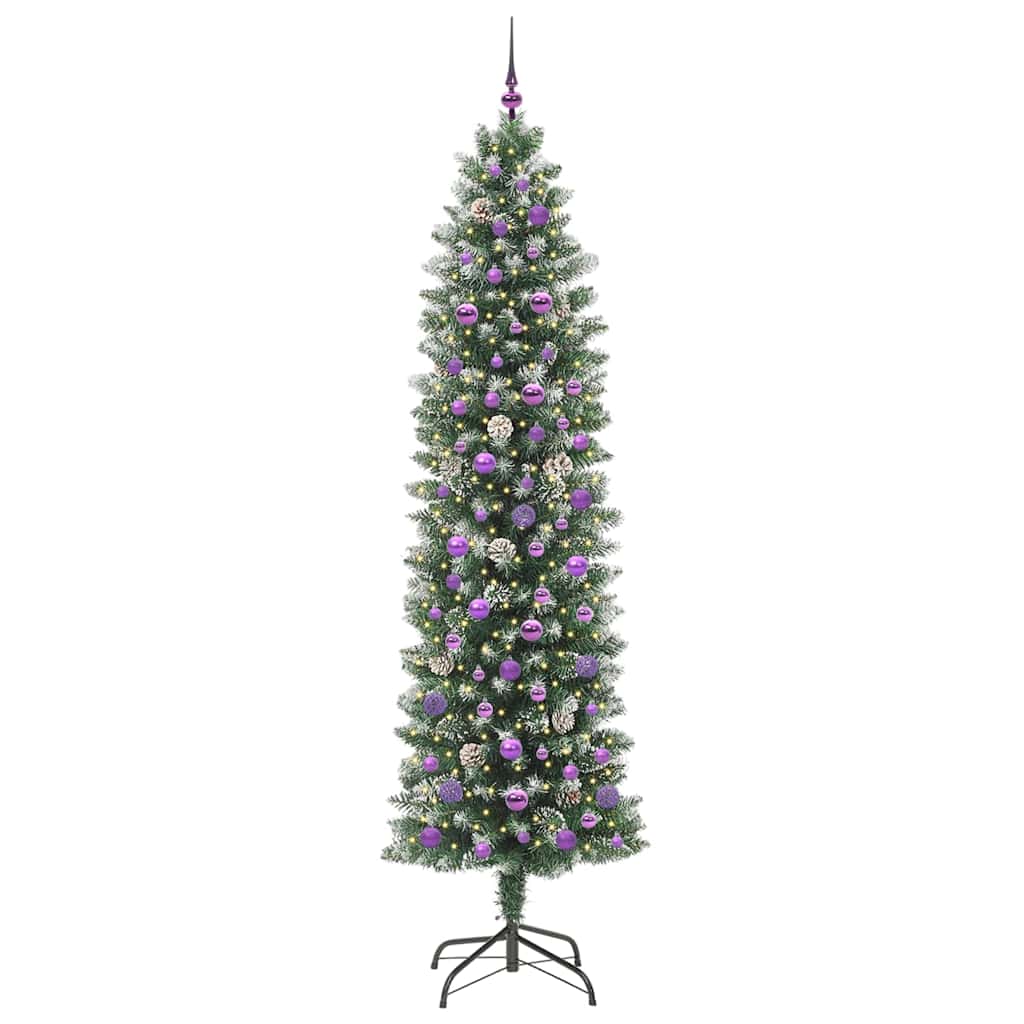 vidaXL Künstlicher schlanker Weihnachtsbaum Grün und Weiß 240 cm