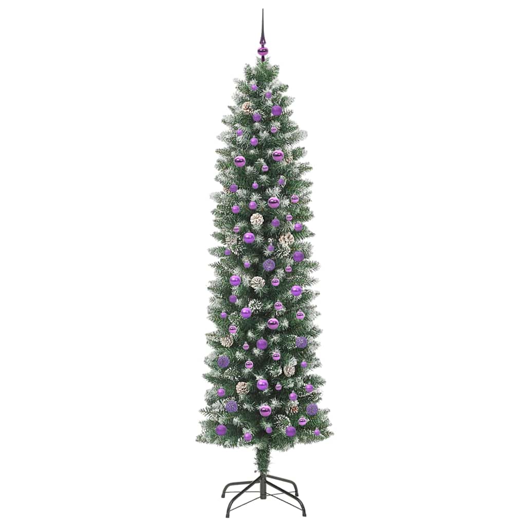 vidaXL Künstlicher schlanker Weihnachtsbaum Grün und Weiß 240 cm