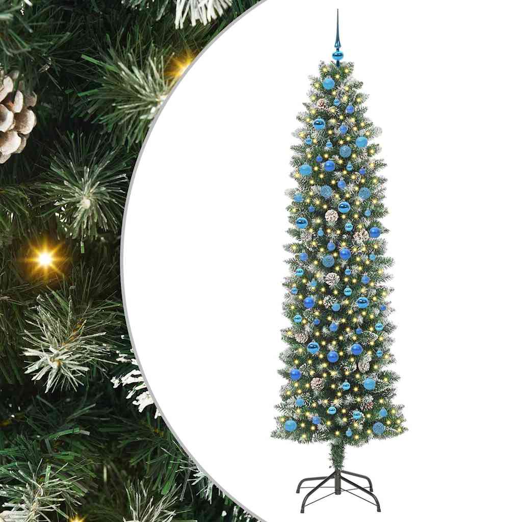 vidaXL Künstlicher schlanker Weihnachtsbaum Grün und Weiß 240 cm