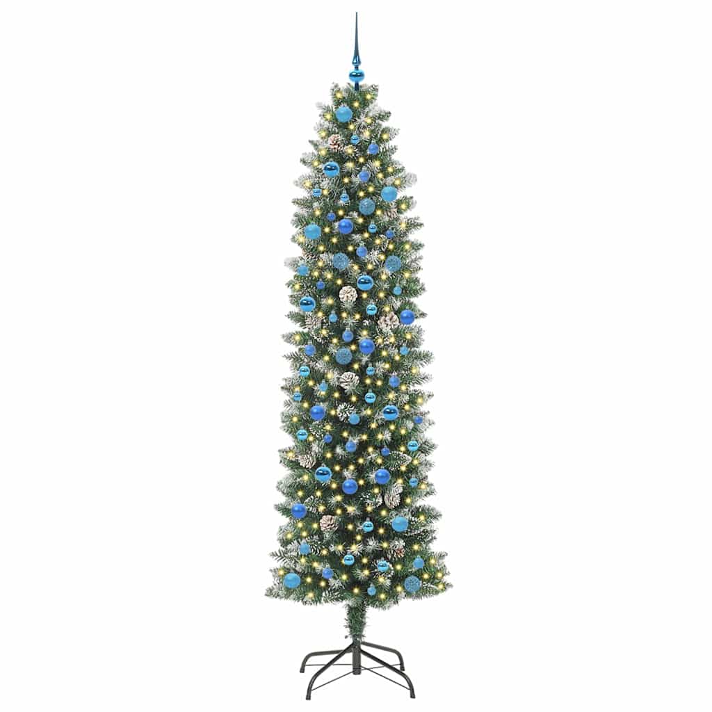 vidaXL Künstlicher schlanker Weihnachtsbaum Grün und Weiß 240 cm