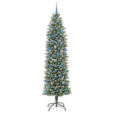 vidaXL Künstlicher schlanker Weihnachtsbaum Grün und Weiß 240 cm