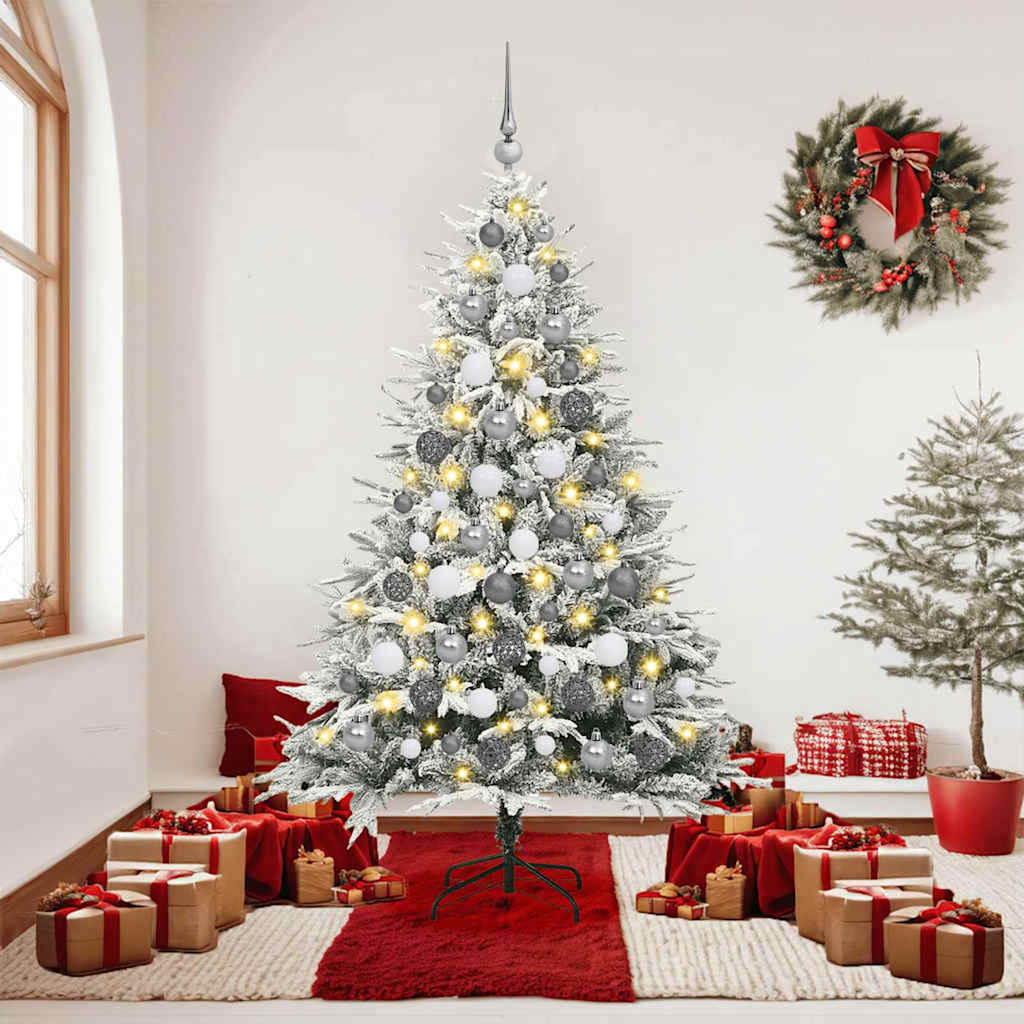vidaXL Künstlicher vorbeleuchteter Weihnachtsbaum mit Kugelset Grün