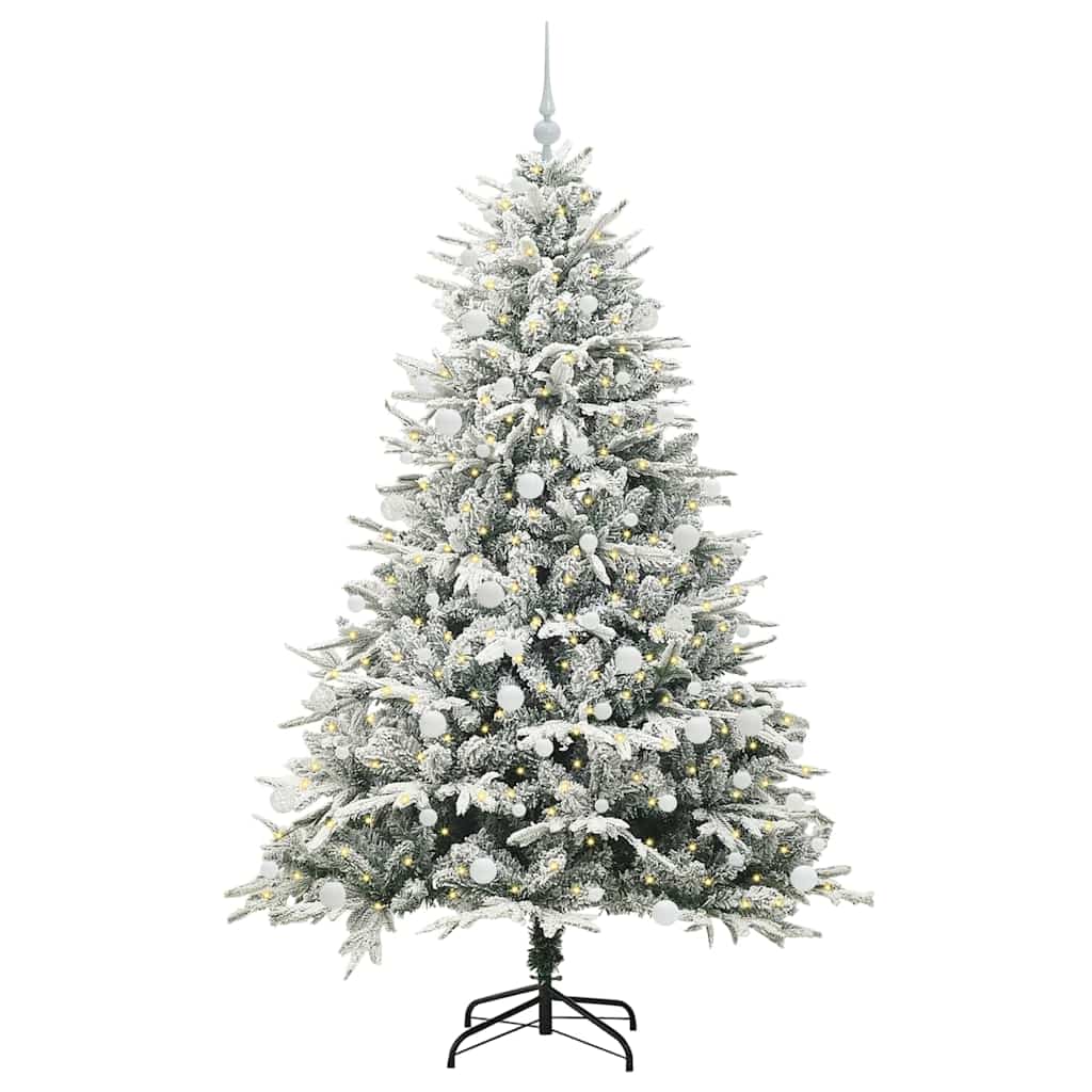 vidaXL Künstlicher vorbeleuchteter Weihnachtsbaum mit Kugelset Grün