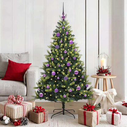 vidaXL Künstlicher geflammter Weihnachtsbaum 150 LEDs Grün 150 cm