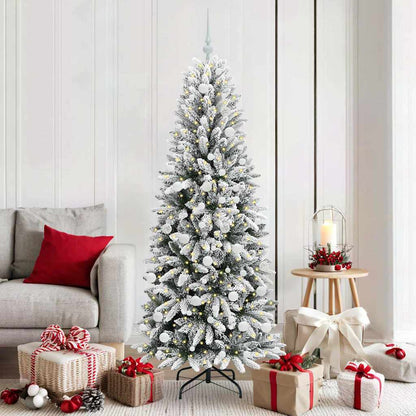 vidaXL Sapin de Noël artificiel avec 300 LED et support Blanc 180 cm