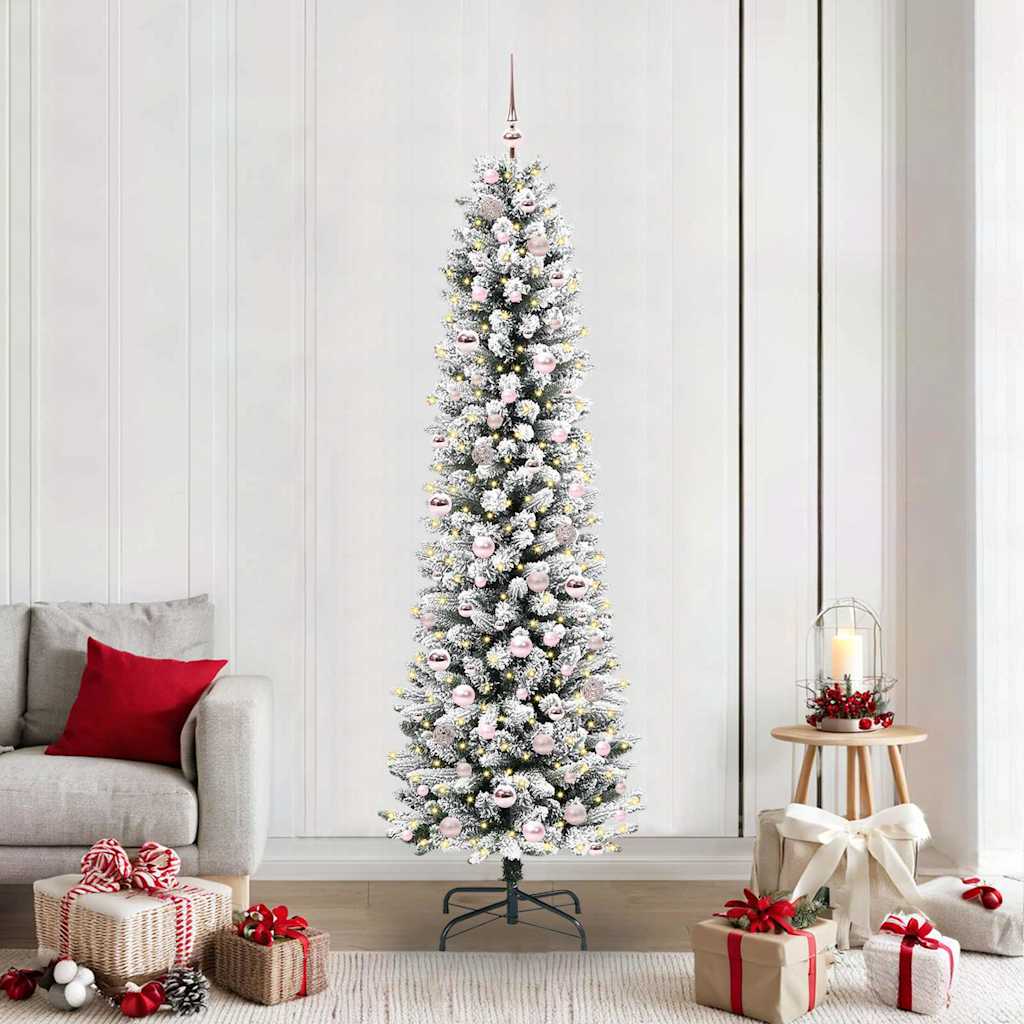 vidaXL Sapin de Noël artificiel avec 300 LED et support Blanc 210 cm