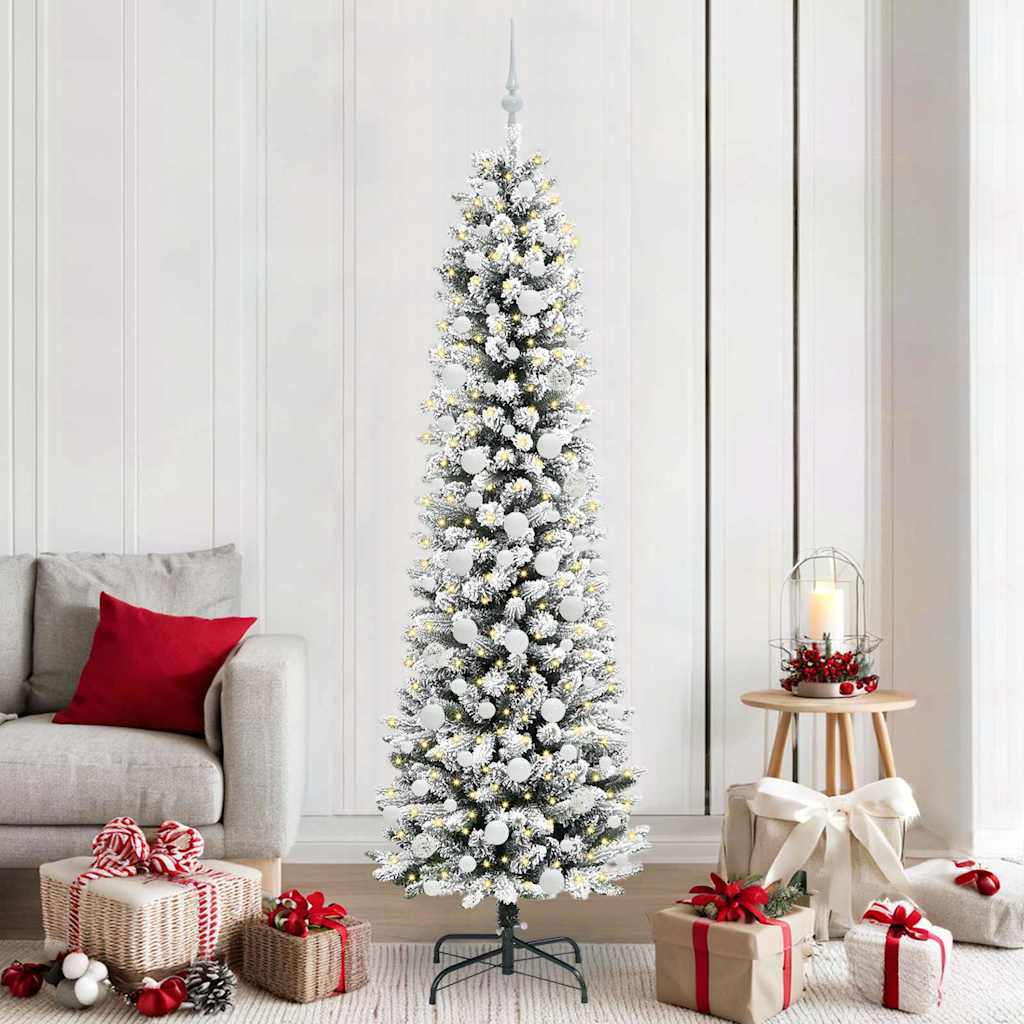 vidaXL Sapin de Noël artificiel avec 300 LED et support Blanc 210 cm