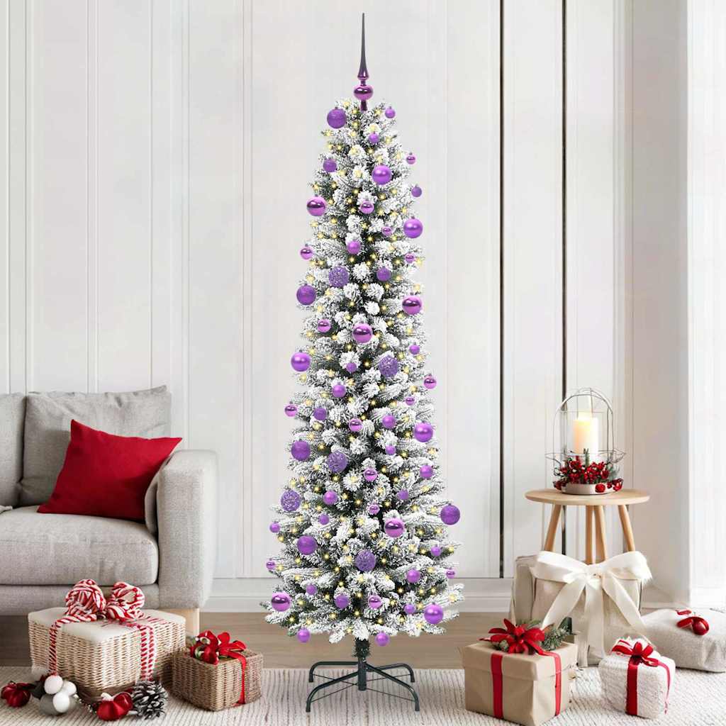 vidaXL Sapin de Noël artificiel avec 300 LED et support Blanc 210 cm