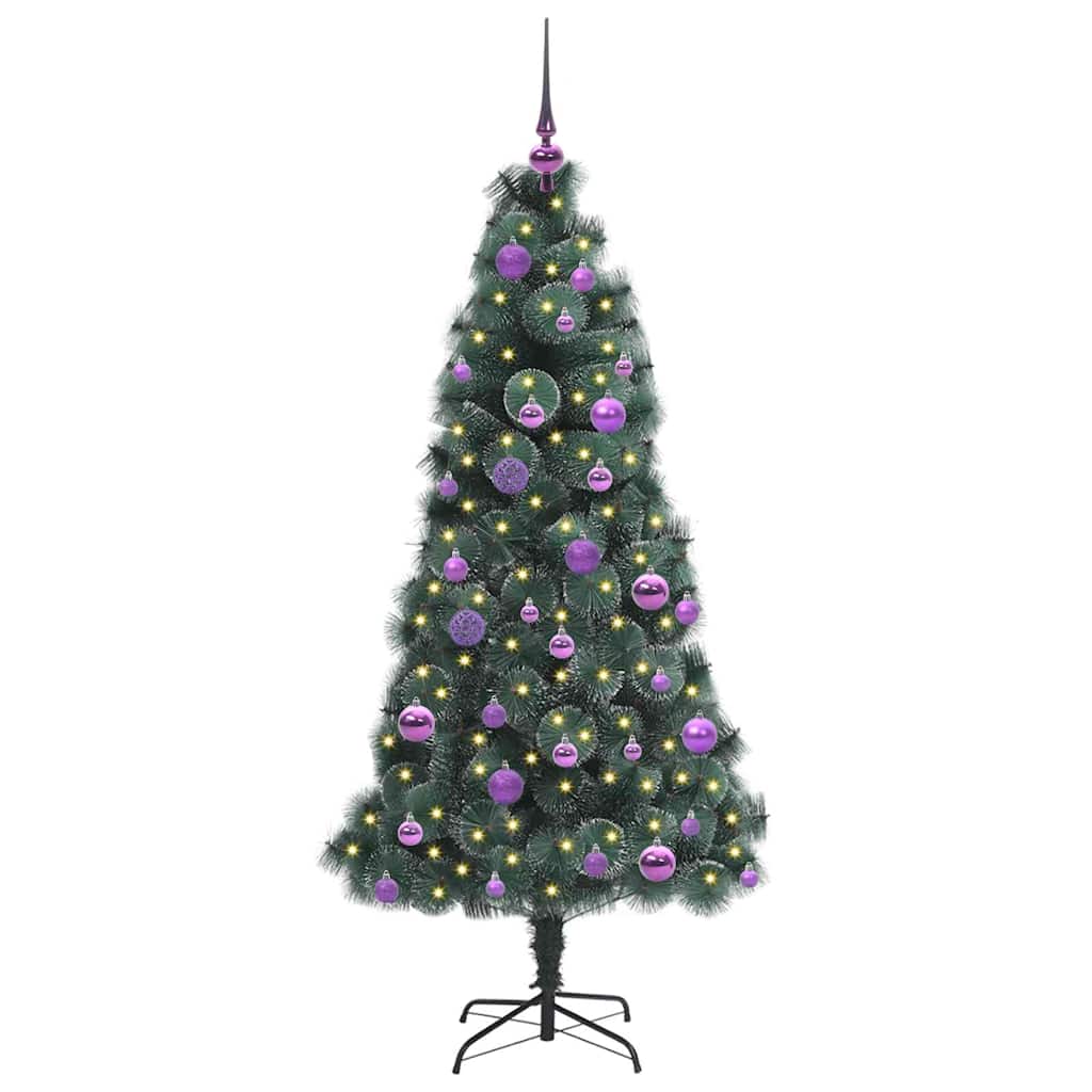 vidaXL Künstlicher vorbeleuchteter Weihnachtsbaum mit Kugelset 150 cm