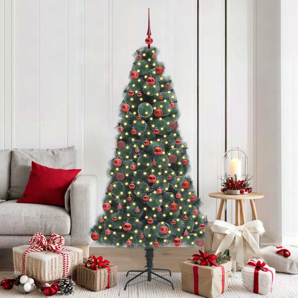 vidaXL Künstlicher vorbeleuchteter Weihnachtsbaum mit Kugelset 180 cm