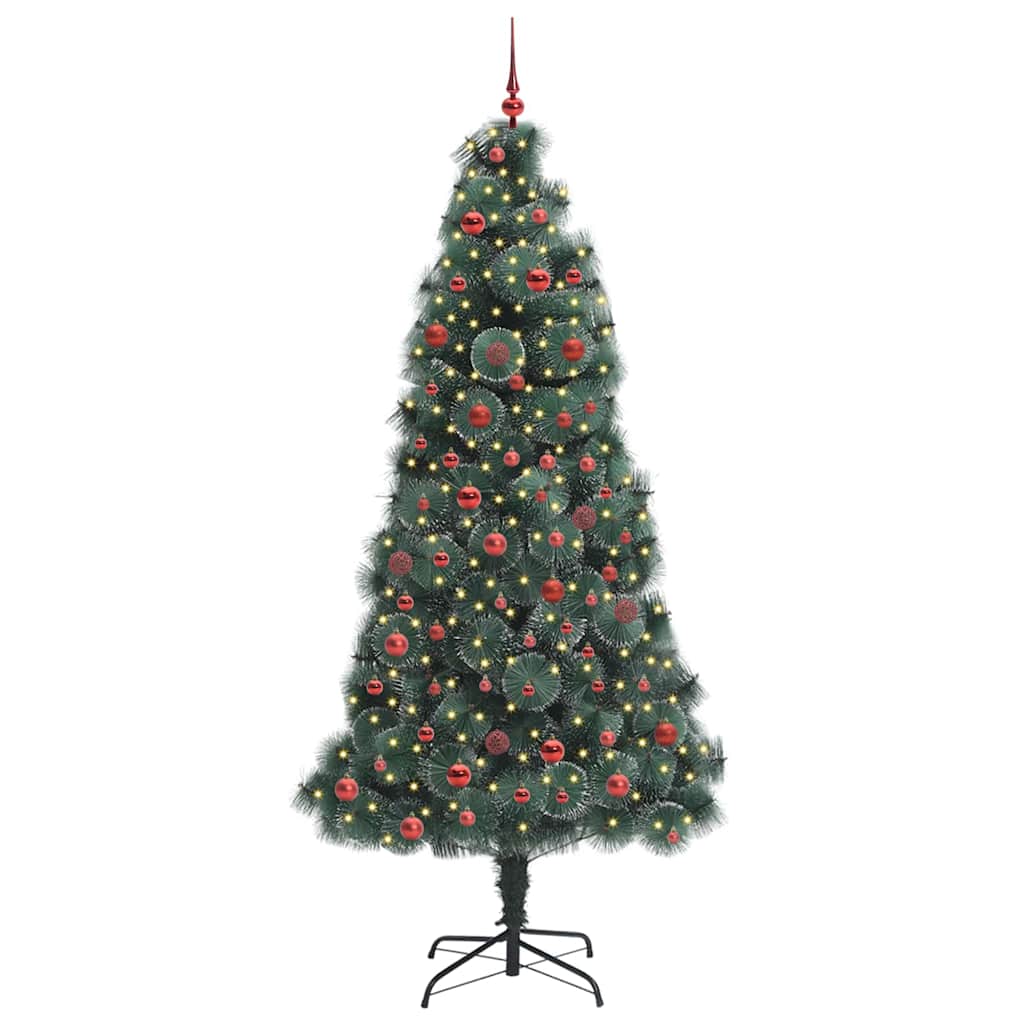 vidaXL Künstlicher vorbeleuchteter Weihnachtsbaum mit Kugelset 210 cm