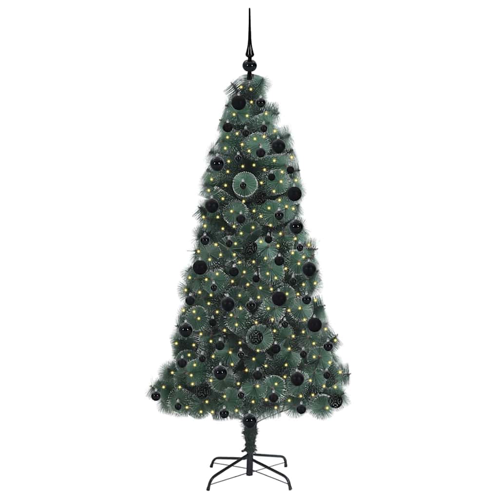 vidaXL Künstlicher vorbeleuchteter Weihnachtsbaum mit Kugelset 210 cm