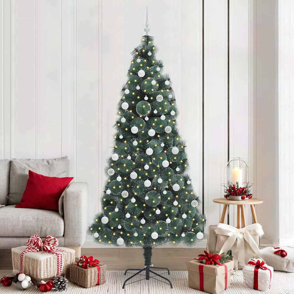 vidaXL Künstlicher vorbeleuchteter Weihnachtsbaum mit Kugelset 210 cm