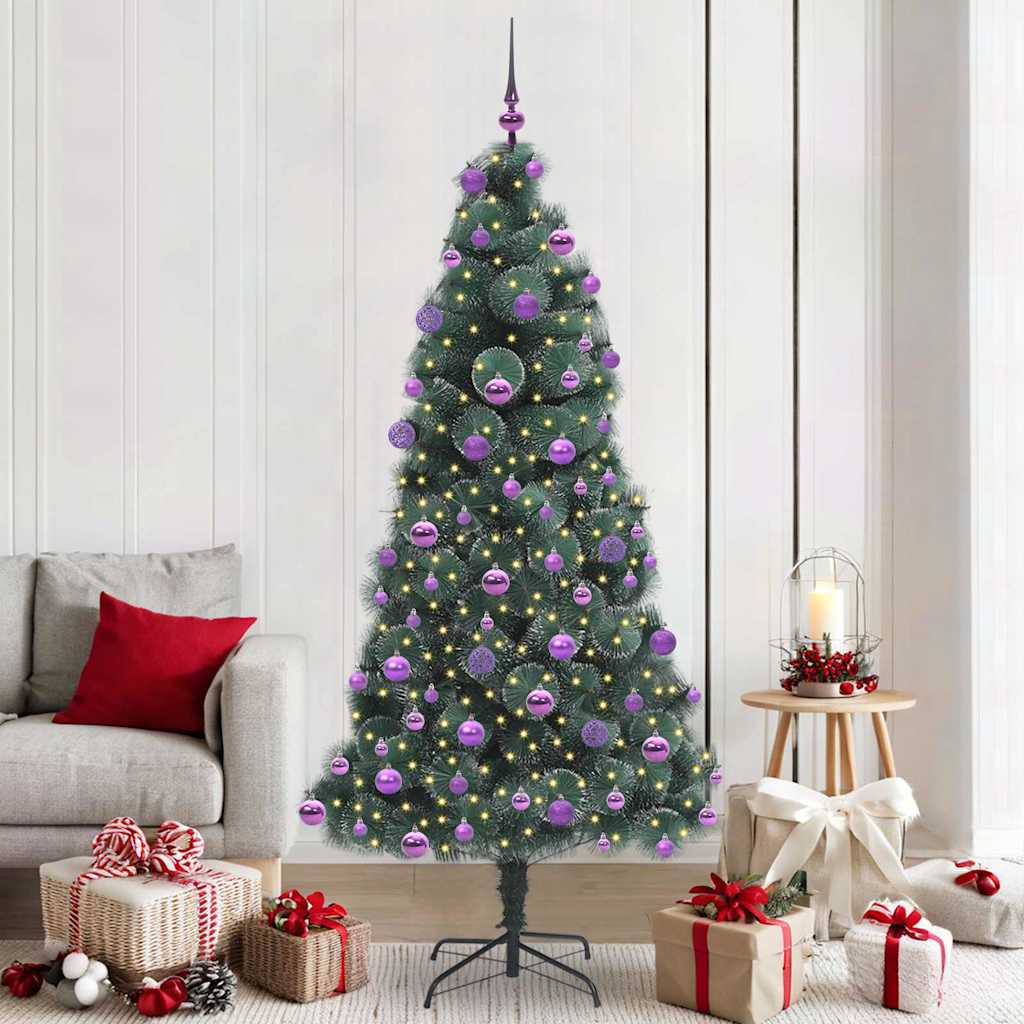 vidaXL Künstlicher vorbeleuchteter Weihnachtsbaum mit Kugelset 210 cm