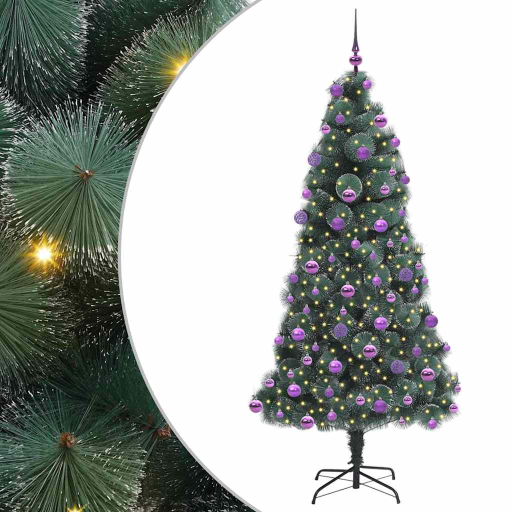 vidaXL Künstlicher vorbeleuchteter Weihnachtsbaum mit Kugelset 210 cm