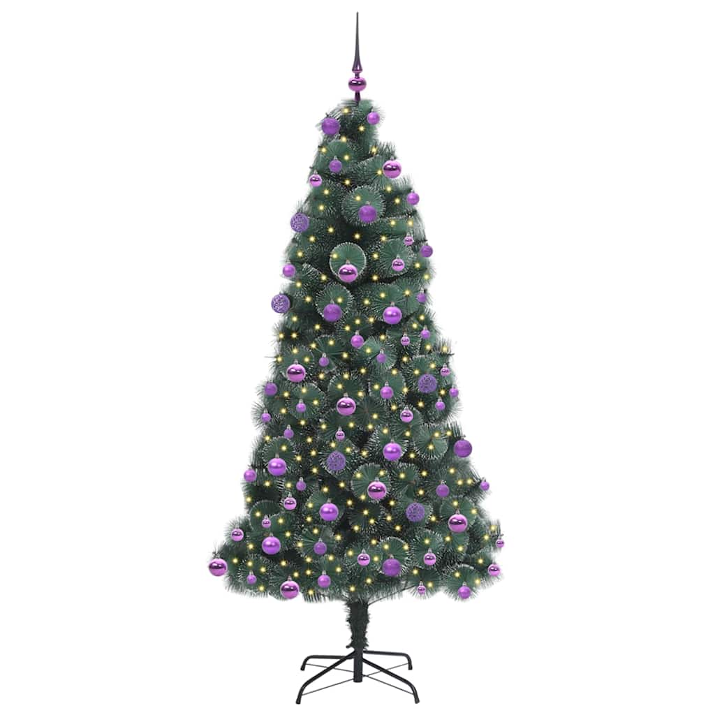 vidaXL Künstlicher vorbeleuchteter Weihnachtsbaum mit Kugelset 210 cm