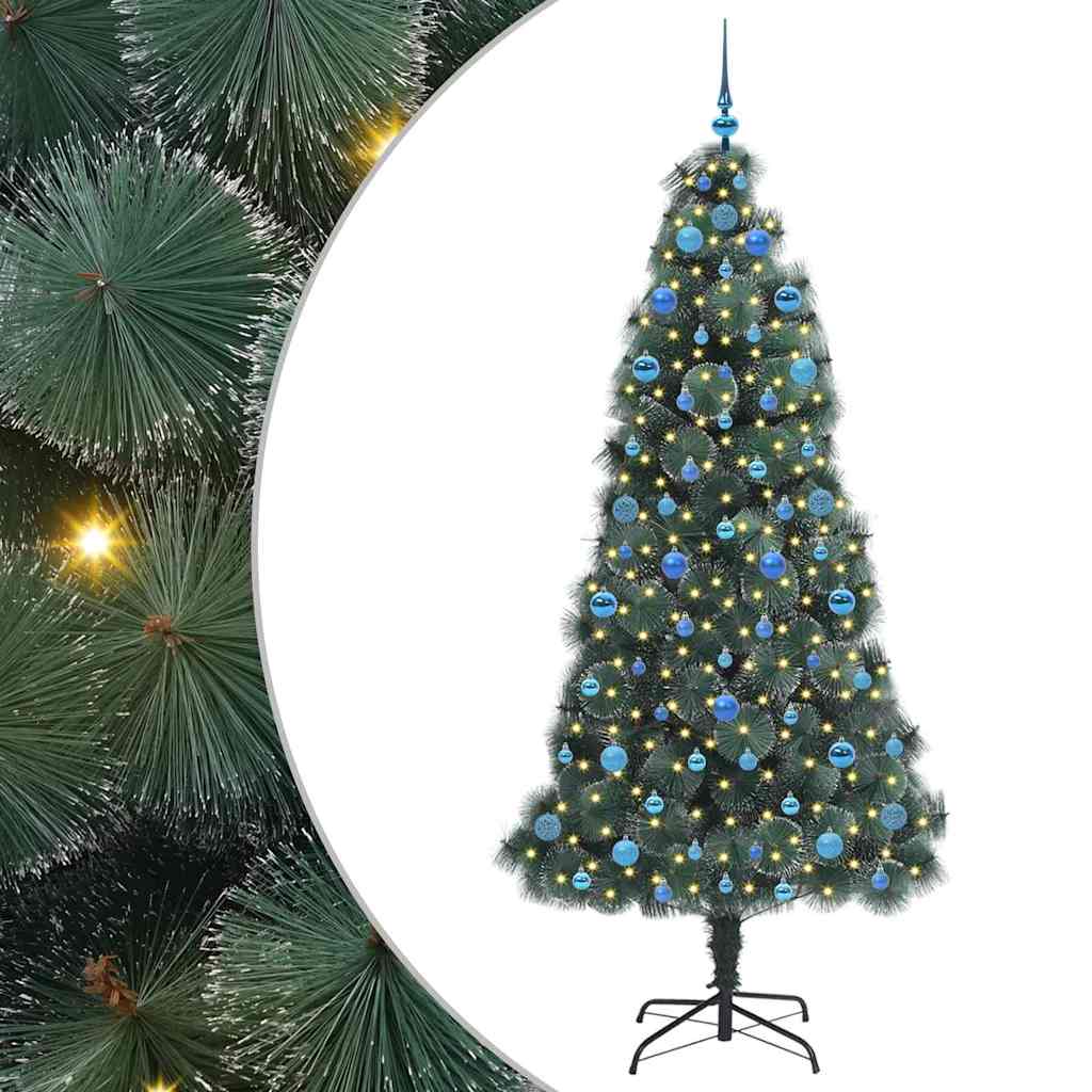 Künstlicher vorbeleuchteter Weihnachtsbaum mit Kugelset 210 cm