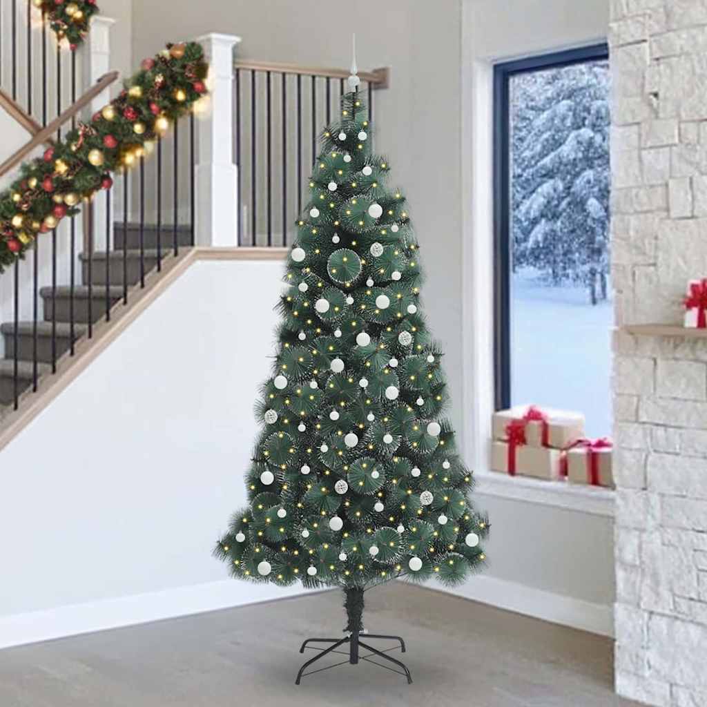 vidaXL Künstlicher vorbeleuchteter Weihnachtsbaum mit Kugelset 240 cm
