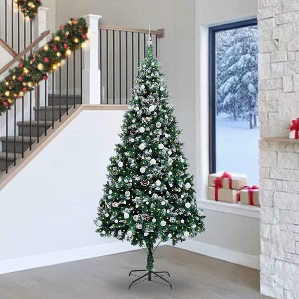 vidaXL Sapin de Noël artificiel avec 300 LED et support Vert 240 cm