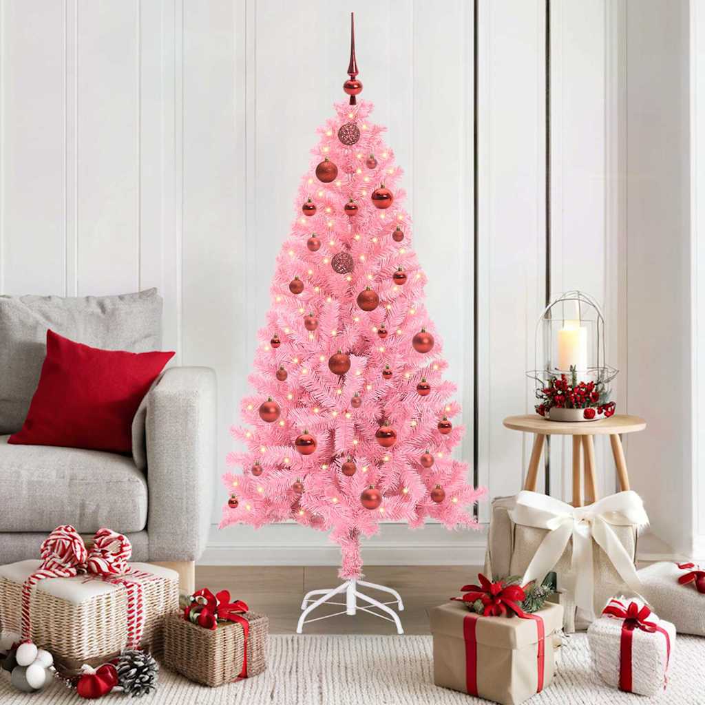 vidaXL Sapin de Noël avec 150 LED et support Rose 150 cm PVC