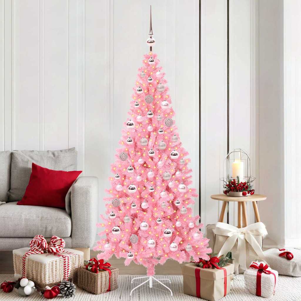 Weihnachtsbaum mit 300 LEDs mit Ständer Rosa 180 cm PVC