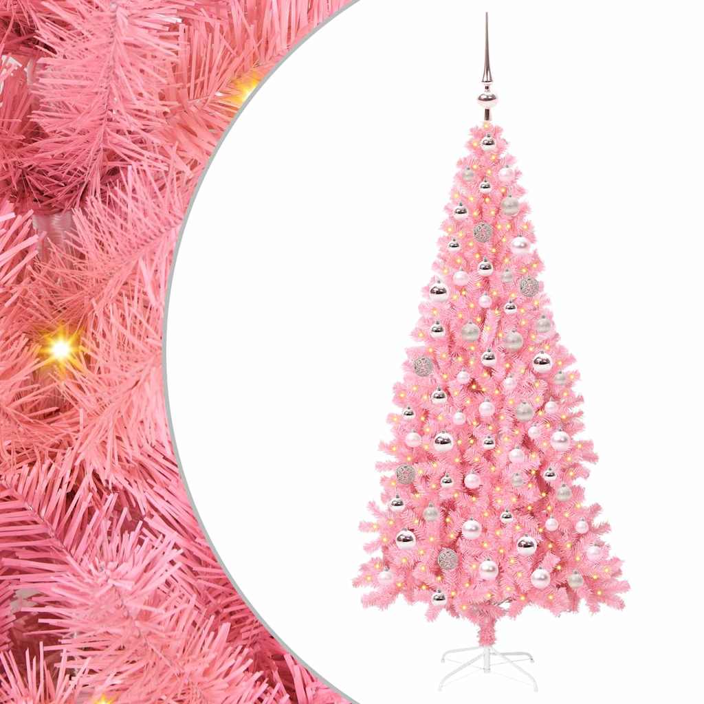 Weihnachtsbaum mit 300 LEDs mit Ständer Rosa 180 cm PVC