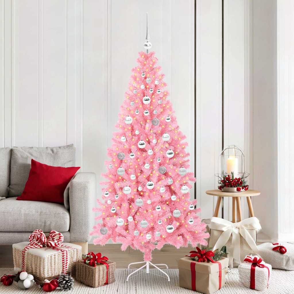 Weihnachtsbaum mit 300 LEDs mit Ständer Rosa 180 cm PVC