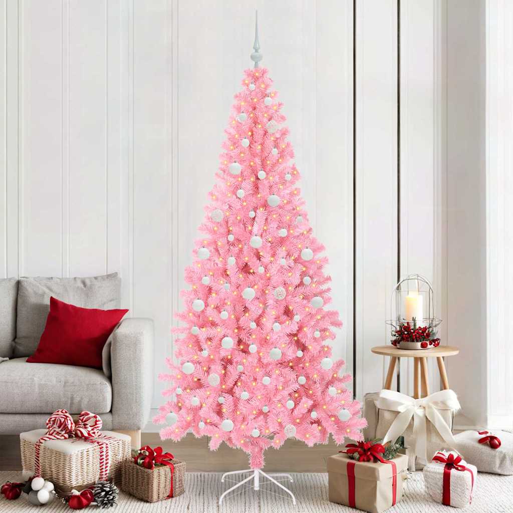 Weihnachtsbaum mit 300 LEDs mit Ständer Rosa 210 cm PVC