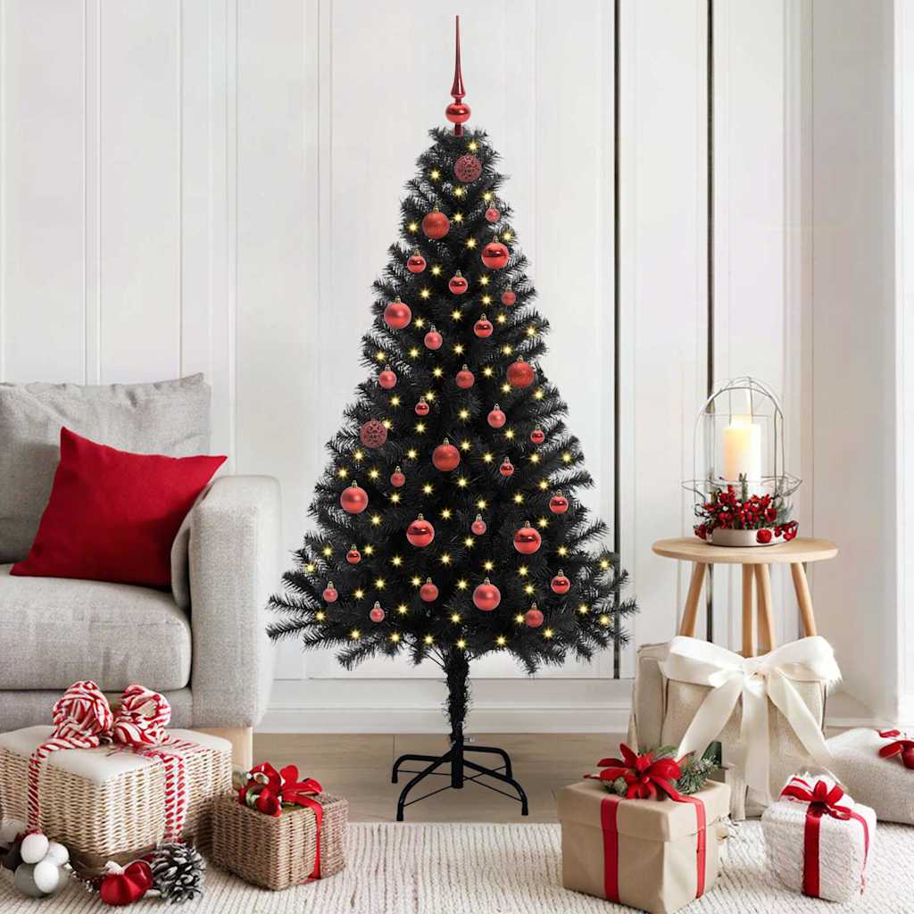 vidaXL Sapin de Noël avec 150 LED et support Noir 150 cm PVC