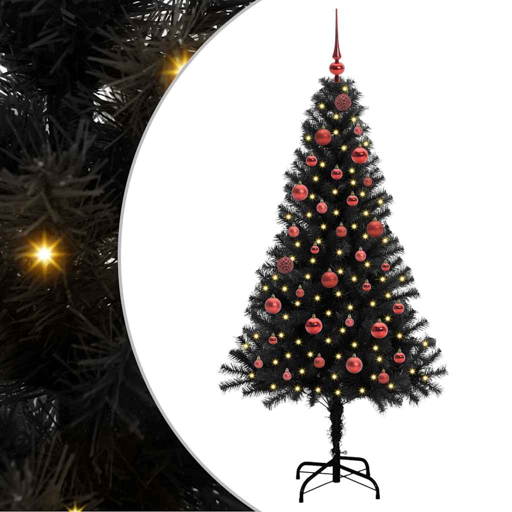 vidaXL Sapin de Noël avec 150 LED et support Noir 150 cm PVC