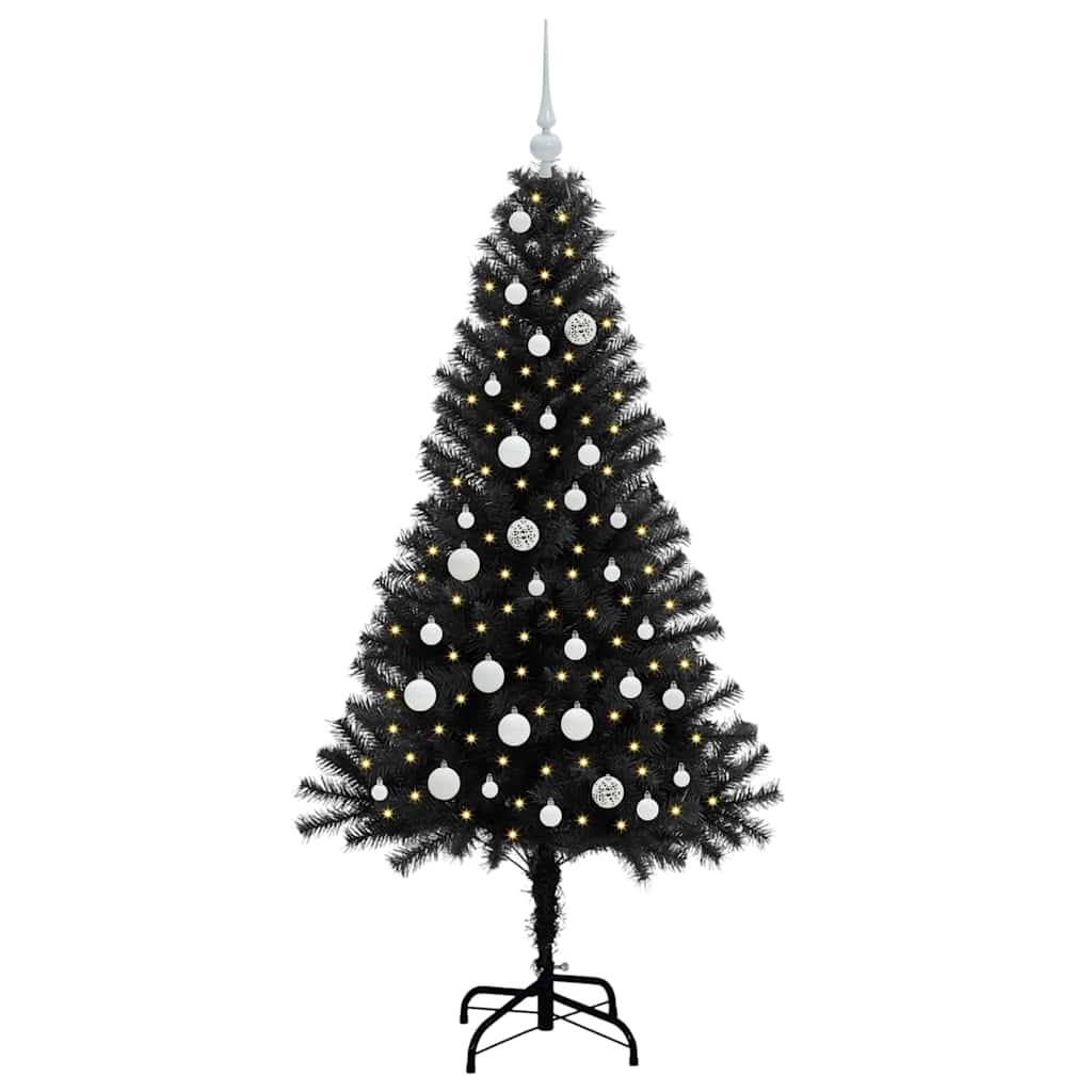 Weihnachtsbaum mit 150 LEDs mit Ständer Schwarz 150 cm PVC