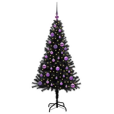 vidaXL Sapin de Noël avec 150 LED et support Noir 150 cm PVC