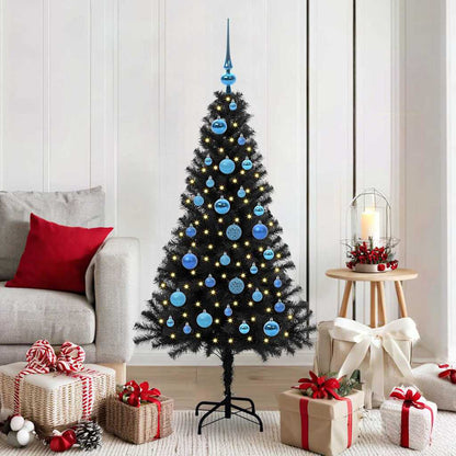 vidaXL Sapin de Noël avec 150 LED et support Noir 150 cm PVC