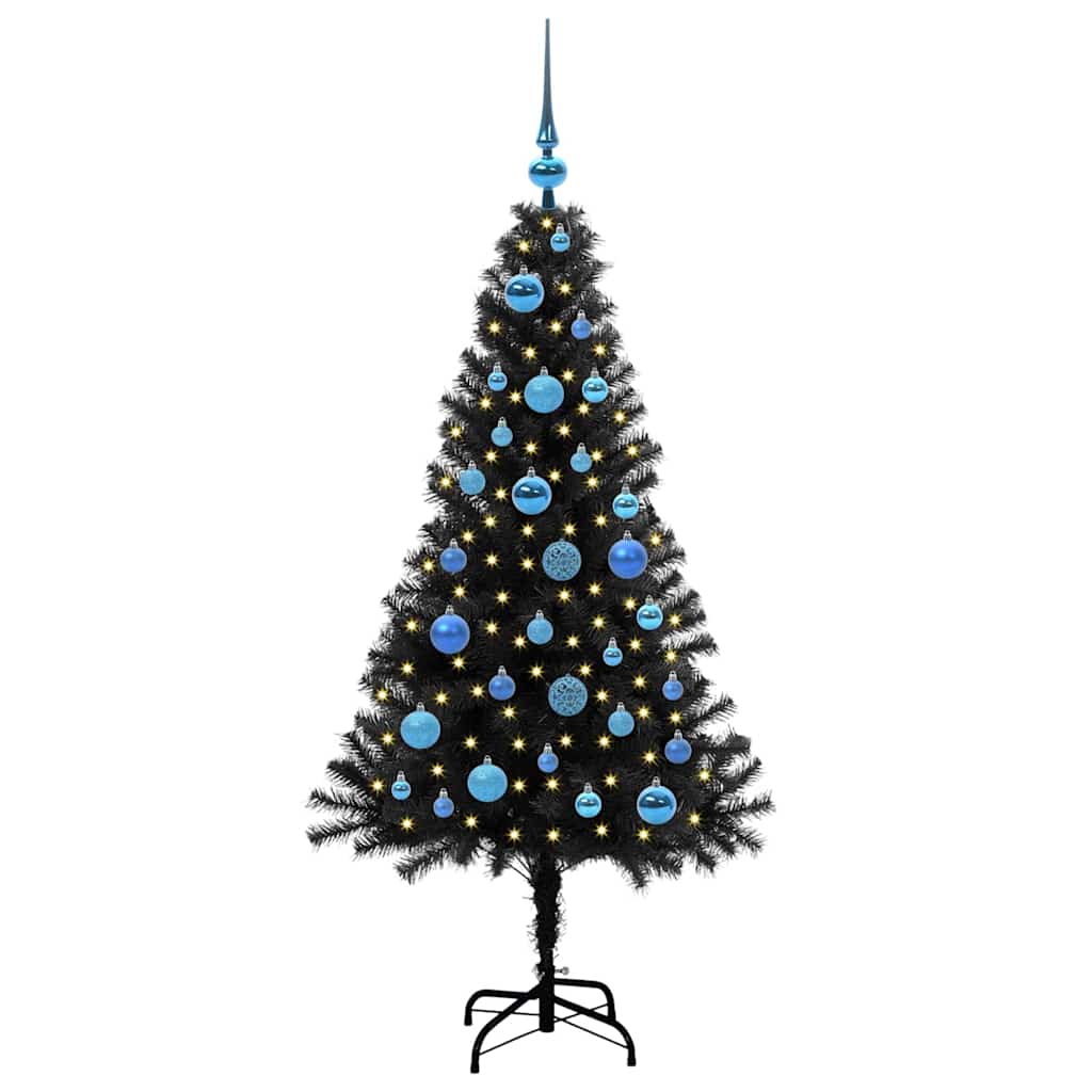 vidaXL Sapin de Noël avec 150 LED et support Noir 150 cm PVC