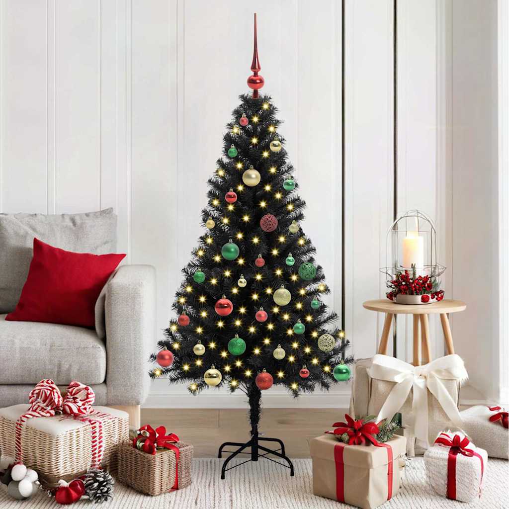 vidaXL Sapin de Noël avec 150 LED et support Noir 150 cm PVC