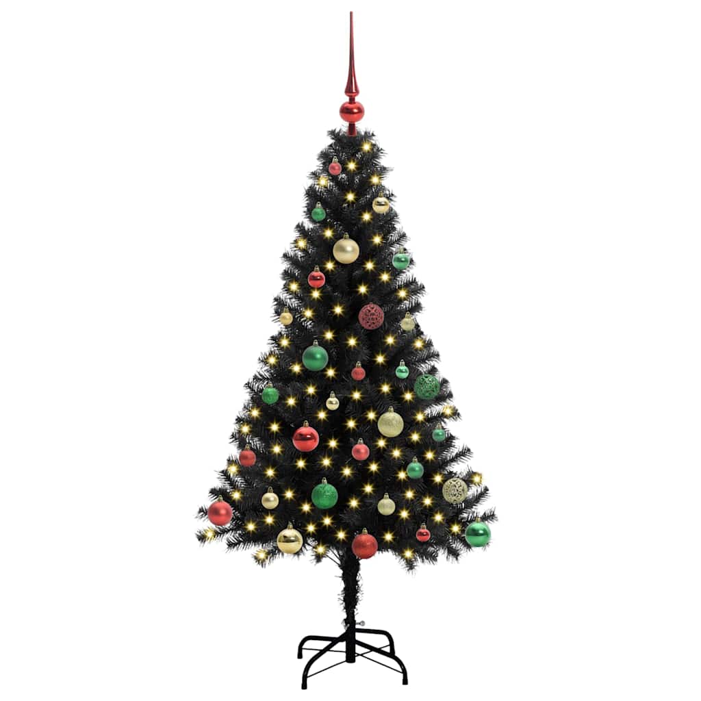 vidaXL Sapin de Noël avec 150 LED et support Noir 150 cm PVC